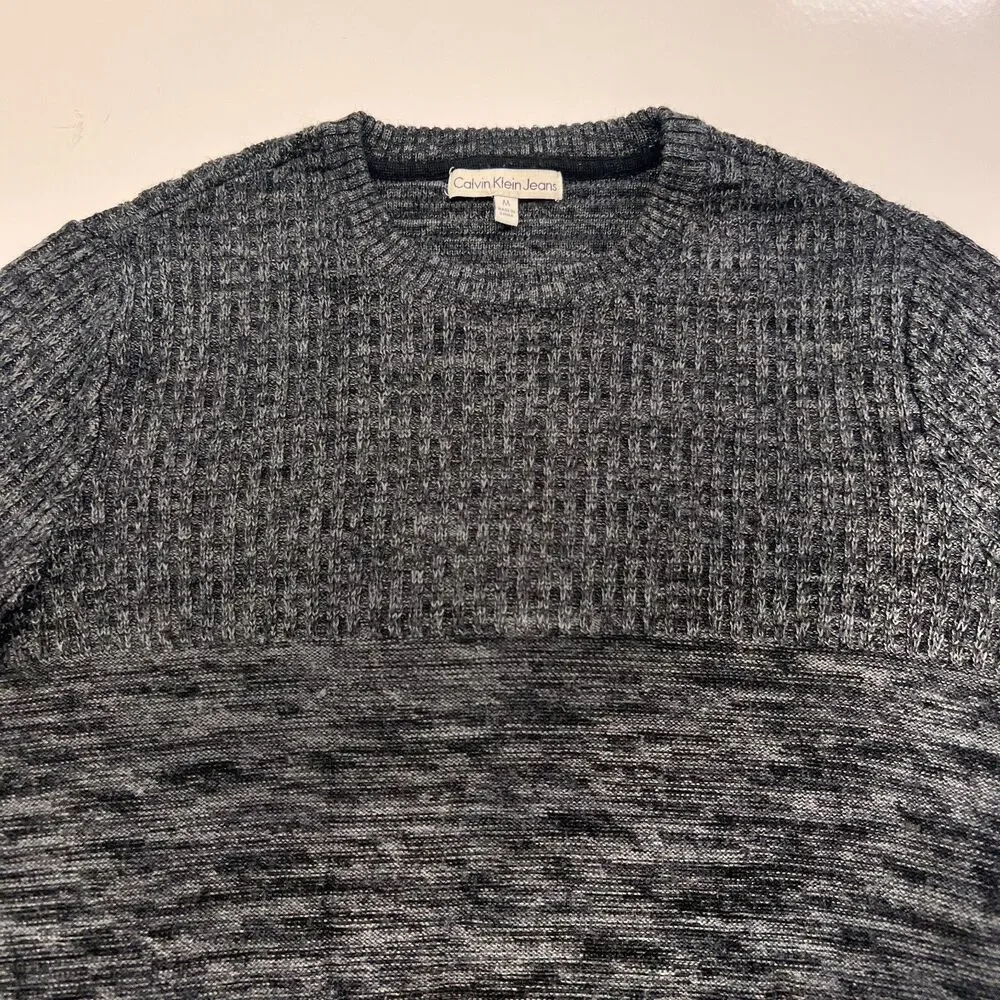 Calvin Klein Jeans Sweater Men Medium Gray Marled Crew Neck Knit Pullover